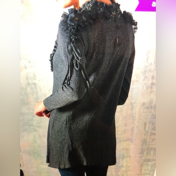 GREY Butterfly Crinkle Long Sleeve-Tie Top , Bohemian (New!) Unique Find! - Picture 3 of 6